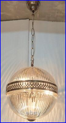 Exquisite Rarity Vintage Art Deco Brass & Crystal Cut Glass Ceiling Hanging Lamp