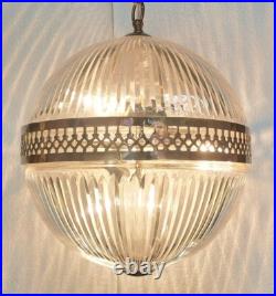 Exquisite Rarity Vintage Art Deco Brass & Crystal Cut Glass Ceiling Hanging Lamp