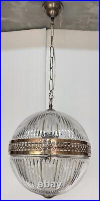 Exquisite Rarity Vintage Art Deco Brass & Crystal Cut Glass Ceiling Hanging Lamp