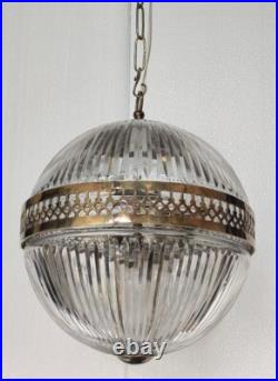 Exquisite Rarity Vintage Art Deco Brass & Crystal Cut Glass Ceiling Hanging Lamp
