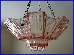 FRENCH ART DECO MULLER FRERES SKYSCRAPER 1930s GLASS LAMP