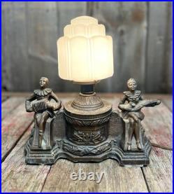 Fantastic Art Deco 1930's Mantle Harlequin Musicians Radio Top Ornate Light Lamp