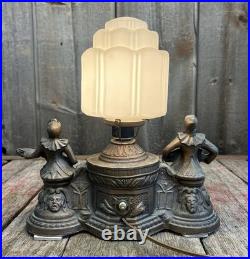 Fantastic Art Deco 1930's Mantle Harlequin Musicians Radio Top Ornate Light Lamp