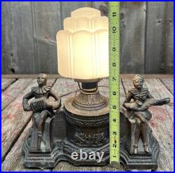 Fantastic Art Deco 1930's Mantle Harlequin Musicians Radio Top Ornate Light Lamp