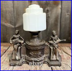Fantastic Art Deco 1930's Mantle Harlequin Musicians Radio Top Ornate Light Lamp