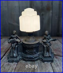 Fantastic Art Deco 1930's Mantle Harlequin Musicians Radio Top Ornate Light Lamp
