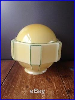 Fantastic Art Deco Hexagonal Green & Cream Glass Light Lamp Shade Sphere Globe