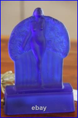Fantastic and rare vintage cobalt blue glass art deco Fan Dancer lamp