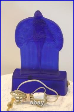 Fantastic and rare vintage cobalt blue glass art deco Fan Dancer lamp
