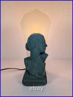 Figural Bust Flapper TV Lamp Antique Art Deco Cast Metal & Glass Vtg Rare