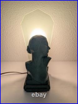 Figural Bust Flapper TV Lamp Antique Art Deco Cast Metal & Glass Vtg Rare