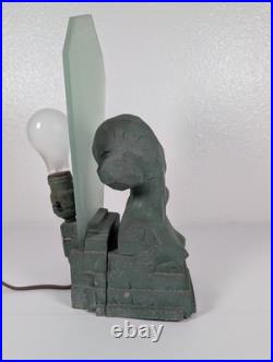 Figural Bust Flapper TV Lamp Antique Art Deco Cast Metal & Glass Vtg Rare