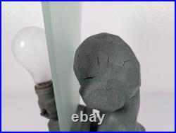 Figural Bust Flapper TV Lamp Antique Art Deco Cast Metal & Glass Vtg Rare
