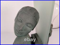 Figural Bust Flapper TV Lamp Antique Art Deco Cast Metal & Glass Vtg Rare