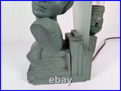 Figural Bust Flapper TV Lamp Antique Art Deco Cast Metal & Glass Vtg Rare
