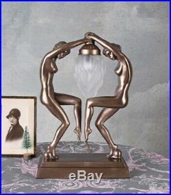 Figürliche Tischlampe Art Deco Stil Tischleuchte Frauenakt tanzende Nymphen neu
