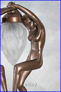 Figürliche Tischlampe Art Deco Stil Tischleuchte Frauenakt tanzende Nymphen neu