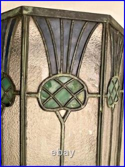 Fine Antiq Art Deco Leaded Glass Thistle Sconce, Bronze Frame & Bronzed Leading