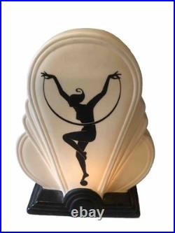 Fitz and Floyd Porcelain White ART DECO LAMP WITH WOMAN WORKS 1980 RARE 8x6x3