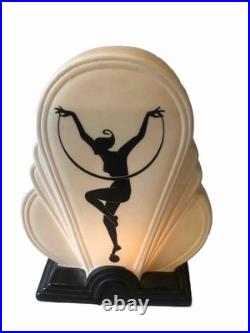 Fitz and Floyd Porcelain White ART DECO LAMP WITH WOMAN WORKS 1980 RARE 8x6x3