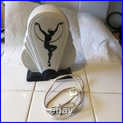 Fitz and Floyd Porcelain White ART DECO LAMP WITH WOMAN WORKS 1980 RARE 8x6x3