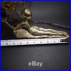 Frankart Nude Nymph Lying Down Art Deco Cast Metal Lamp with Flapper Style Shade