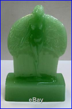 Frankart Sally Rand nude feather dancer nymph jadite green art deco glass lamp