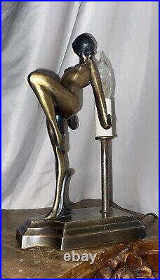 Frankart Style Figural Lamp Deco 1920's Flapper Girl Accent Lamp