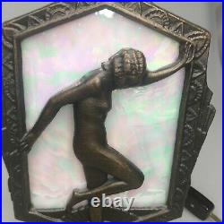Frankart Style Flapper Nude Nymph Brass Lamp Art Deco Opalesque Shade 9 Wired