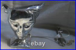 Frankart art deco nymph face table lamp wired socket plug polished alum USA