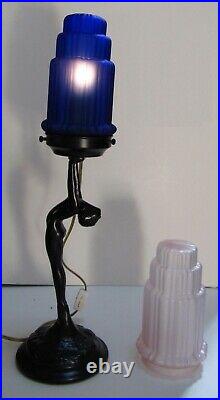 Frankart art deco standing lamp with up stretched arms black finish & glass USA
