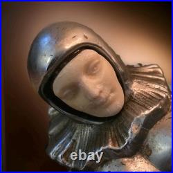 French Art Deco Dual Pierrot Acrobats Table Lamp with Alabaster Globe 1920s-30s