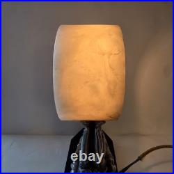 French Art Deco Dual Pierrot Acrobats Table Lamp with Alabaster Globe 1920s-30s