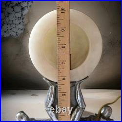 French Art Deco Dual Pierrot Acrobats Table Lamp with Alabaster Globe 1920s-30s