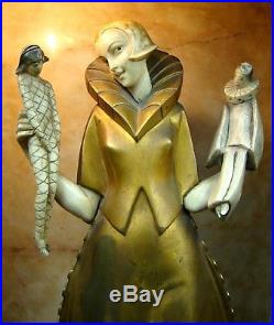French Art Deco Gilt-bronze Lamp Girl With Puppets Figure By Pierre Le Faguays