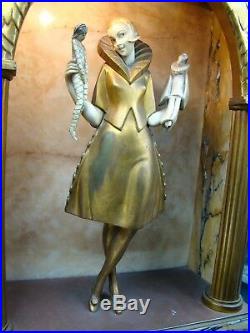 French Art Deco Gilt-bronze Lamp Girl With Puppets Figure By Pierre Le Faguays