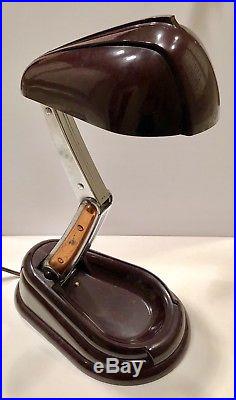 French Art Deco JUMO Bolide Brown Bakelite 1945 STREAMLINED Table Lamp