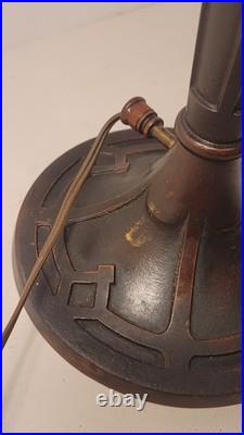 French Art Deco Lamp with Pink Speckled Glass Shade & Metal Studs