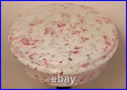 French Art Deco Lamp with Pink Speckled Glass Shade & Metal Studs