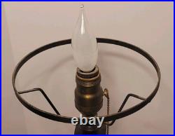 French Art Deco Lamp with Pink Speckled Glass Shade & Metal Studs