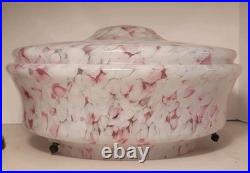 French Art Deco Lamp with Pink Speckled Glass Shade & Metal Studs French Art Deco Lamp with Pink Speckled Glass Shade & Metal Studs