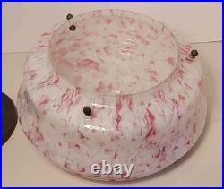 French Art Deco Lamp with Pink Speckled Glass Shade & Metal Studs French Art Deco Lamp with Pink Speckled Glass Shade & Metal Studs