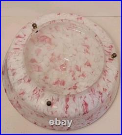 French Art Deco Lamp with Pink Speckled Glass Shade & Metal Studs
