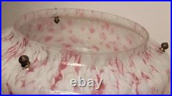 French Art Deco Lamp with Pink Speckled Glass Shade & Metal Studs