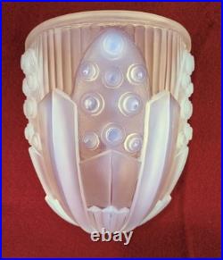French Art Deco Opaline Glass Chandelier Sconce Shade By G. Leleu #1