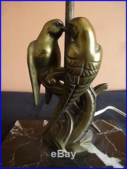 French Art Deco Spelter Lovebirds On Marble Base Mood Lamp