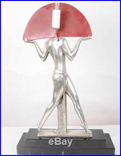 French Art Deco Table Lamp Light Semi Nude Figurine Statue