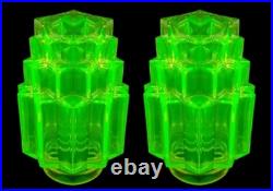French Art Deco. Vaseline Glass Lamp Shades (2 pcs) for Antique Lamp