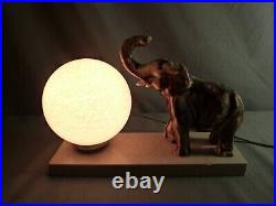 French Art Deco ceramic elephant night light on marble base Bedside lamp Opaline