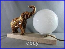 French Art Deco ceramic elephant night light on marble base Bedside lamp Opaline